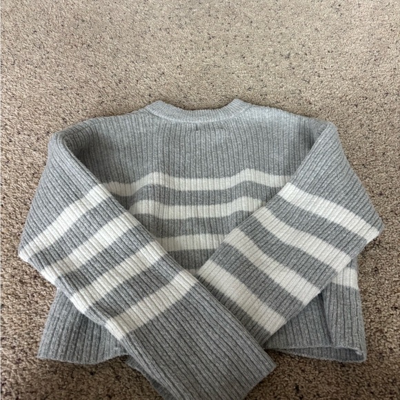 Pink Rose Gray and White Striped Crew Neck Sweater - Picture 4 of 4